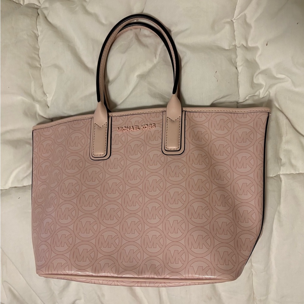 Michael Kors Jodie Logo Jacquard Powder Blush Small Tote Bag - Picture 2 of 3